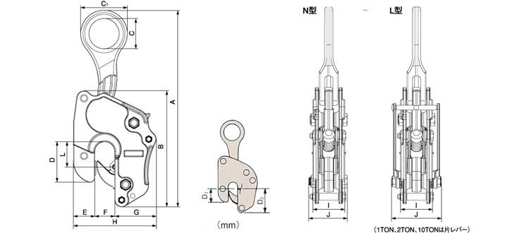 V-25型三木豎吊鋼板夾鉗尺寸圖 V-25型三木豎吊鋼板夾鉗尺寸圖