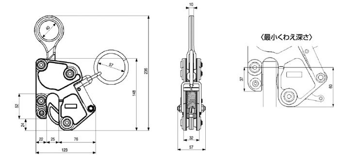 三木MK-V型豎吊鋼板夾具尺寸圖 三木MK-V型豎吊鋼板夾具尺寸圖