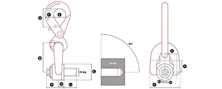 DSH型盧森堡旋轉吊環尺寸圖
