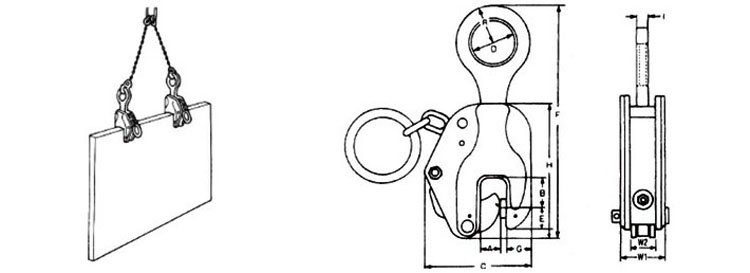 E型豎吊鋼板鉗結(jié)構(gòu)尺寸圖 E型豎吊鋼板鉗結(jié)構(gòu)尺寸圖