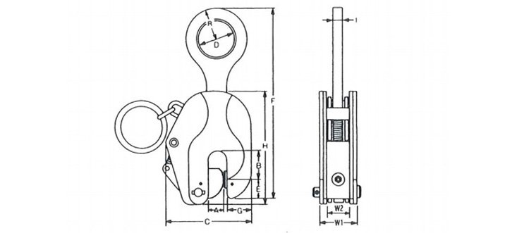 SL型豎吊鋼板鉗結構尺寸圖 SL型豎吊鋼板鉗結構尺寸圖