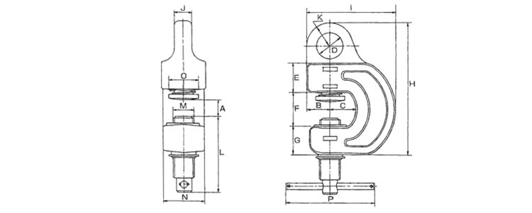 SBN全向螺旋鋼板板鉗結構尺寸圖